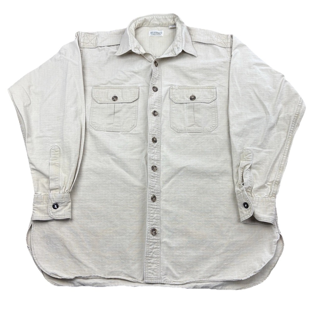 Vintage J Peterman Safari Shirt Mens Large Beige Utility Pockets Outdoors
